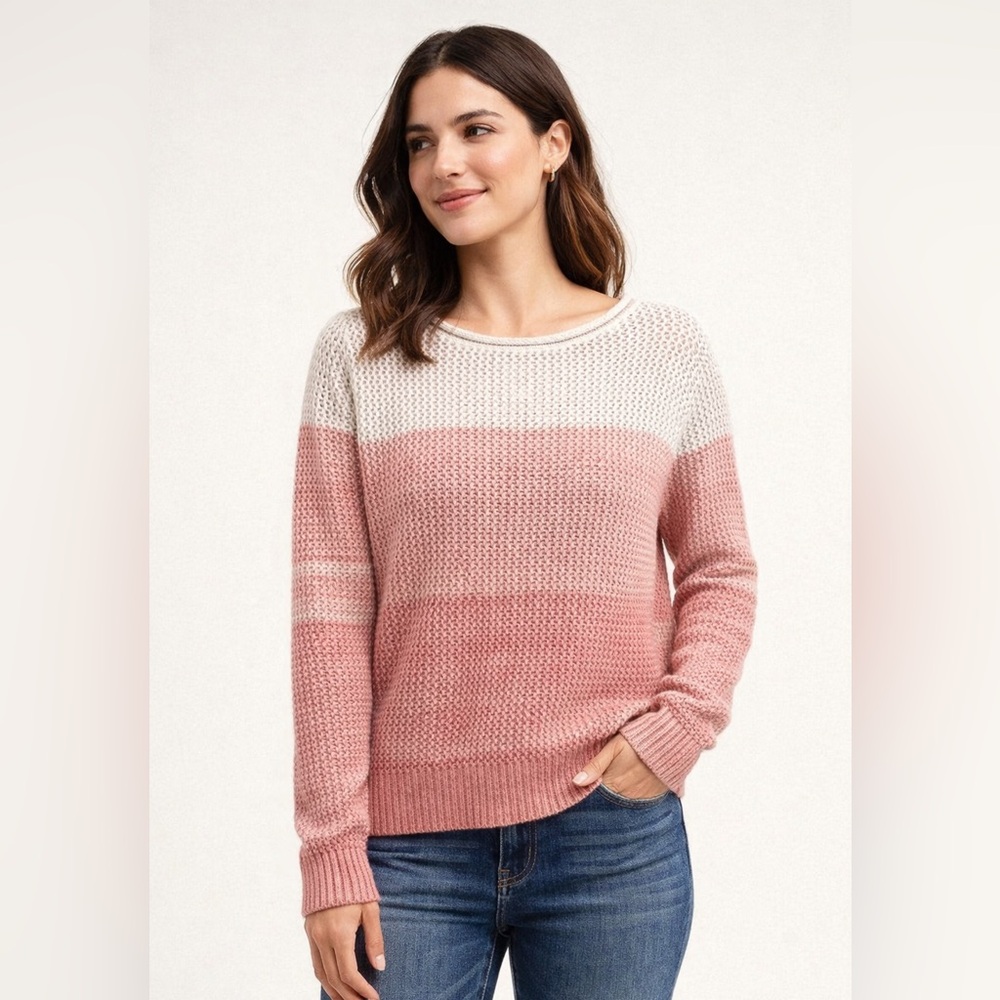 Banana Republic Roll Neck Pink Ombré Stripe Knit Sweater Size M -Nautical
